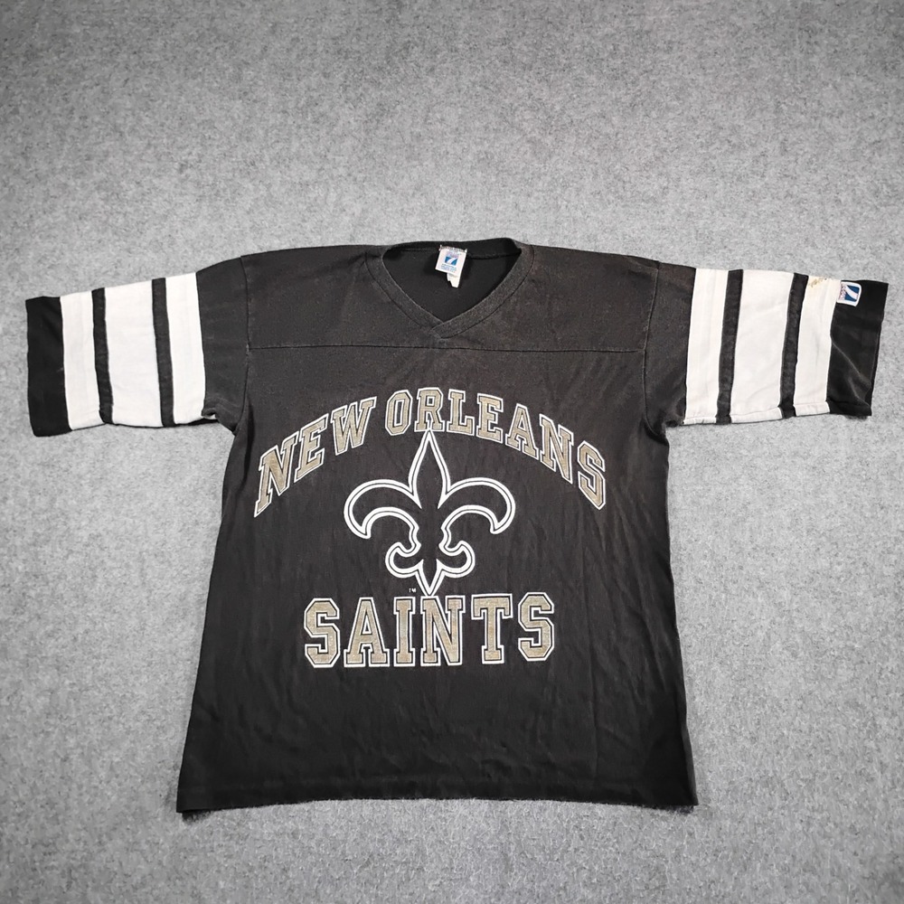 Vintage Logo 7 New Orleans Saints NFL Jersey T-Shirt Mens M Black Made in USA